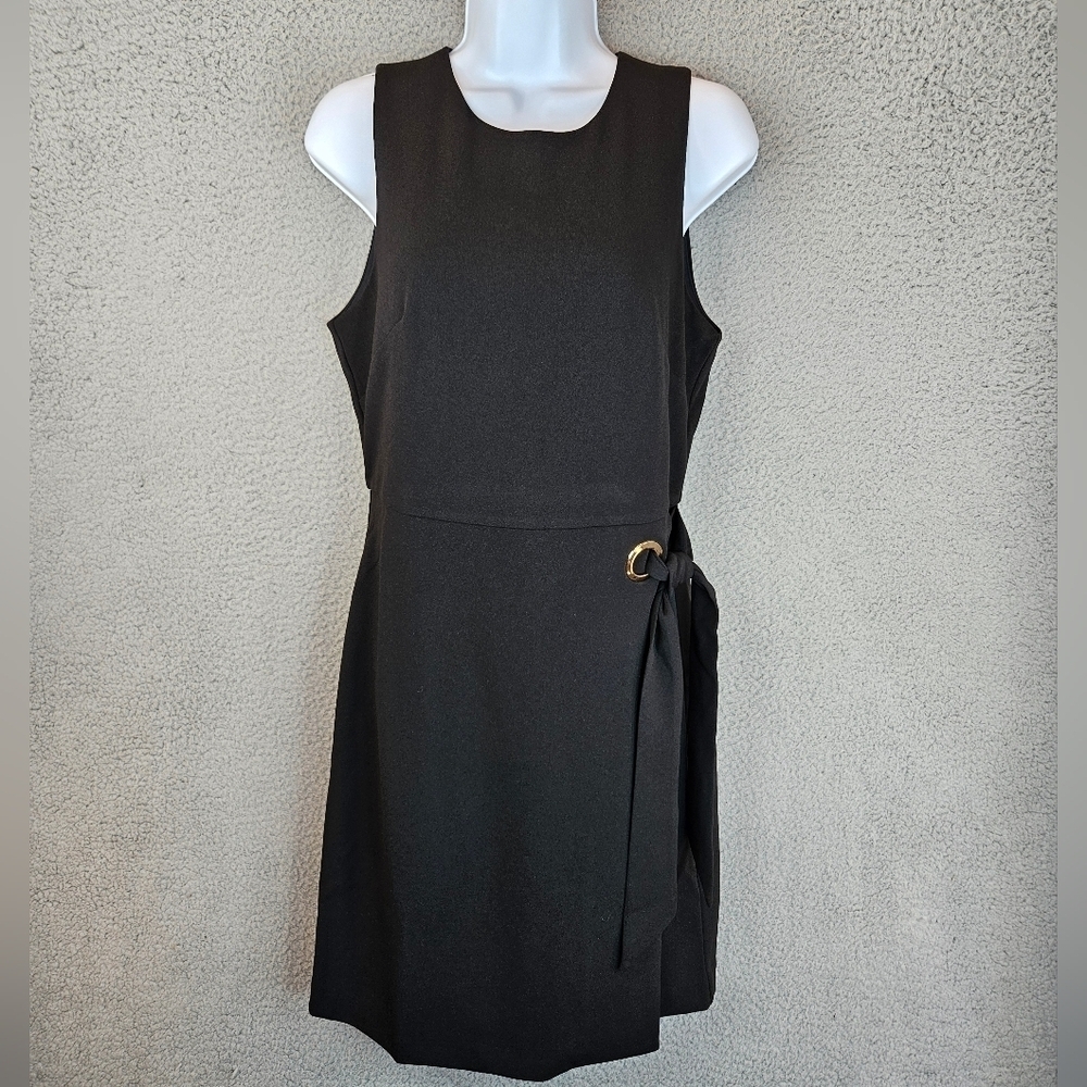 Tahari Asl Womens Black Grommet Side Tie Dress Sz 6 Sleeveless Crepe Career* - Picture 2 of 11